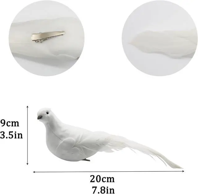 Alt view image 2 of 7 - 3 Pcs Large White Dove Artificial Dove Birds 8-Inch for Wedding Decoration Craft Home Garden Ornaments Flowers Floral Yard Patio Wreath Designs Christmas Tree Decor