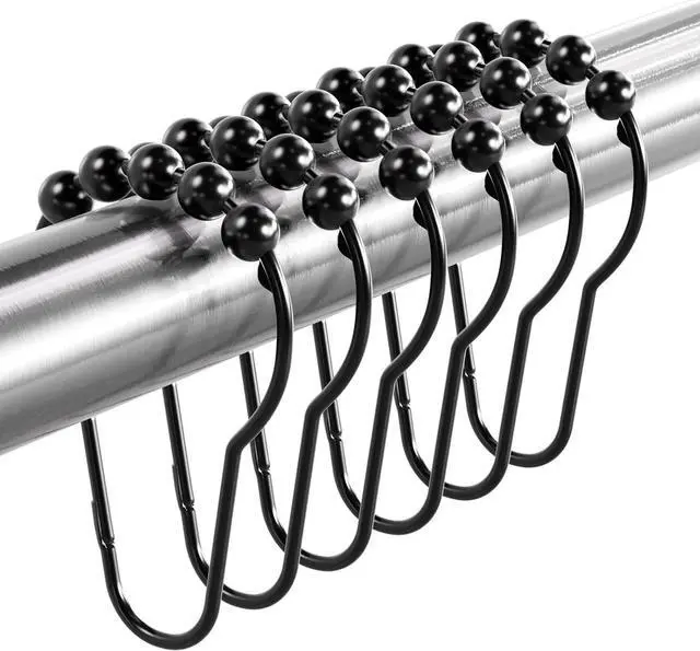 Main image of Titanker Shower Curtain Rings Hooks, Rust-Resistant Metal Shower Curtain Hooks for Bathroom Shower Rods Shower Hooks Shower Rings for Curtain - Set of 12, Matte Black
