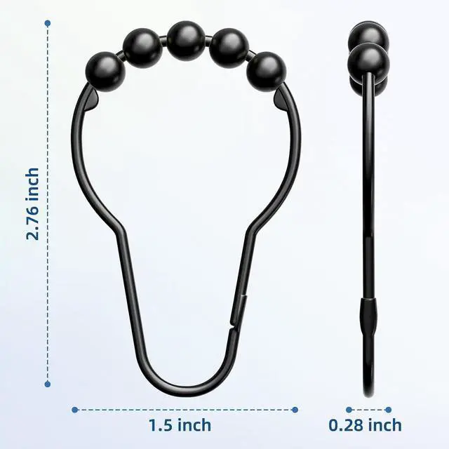 Alt view image 6 of 7 - Titanker Shower Curtain Rings Hooks, Rust-Resistant Metal Shower Curtain Hooks for Bathroom Shower Rods Shower Hooks Shower Rings for Curtain - Set of 12, Matte Black