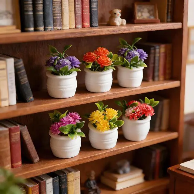 Alt view image 7 of 7 - 5Pcs Miniature Dollhouse Flowers, Artificial Potted Plants, Fairy Garden Decor for Home, Office, Wedding Centerpiece Decoration