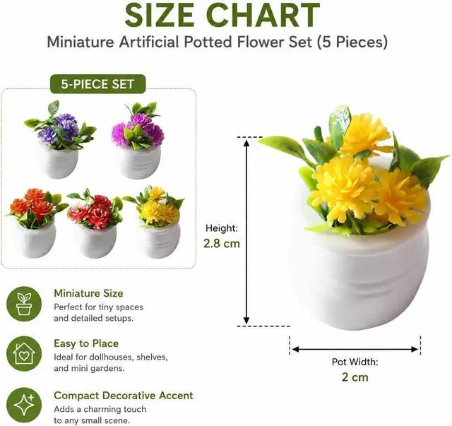 Alt view image 5 of 7 - 5Pcs Miniature Dollhouse Flowers, Artificial Potted Plants, Fairy Garden Decor for Home, Office, Wedding Centerpiece Decoration