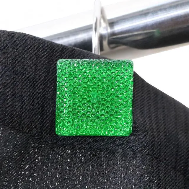 Alt view image 3 of 7 - Green Bling Shower Curtain Hooks: Christmas Bathroom Curtain Rings, 12Pcs | Glam Sparkly Crystal Diamond Shower Hooks, Cute Square Rhinestone Rustproof Hangers, Gift for Xmas Holiday Bathroom Decor