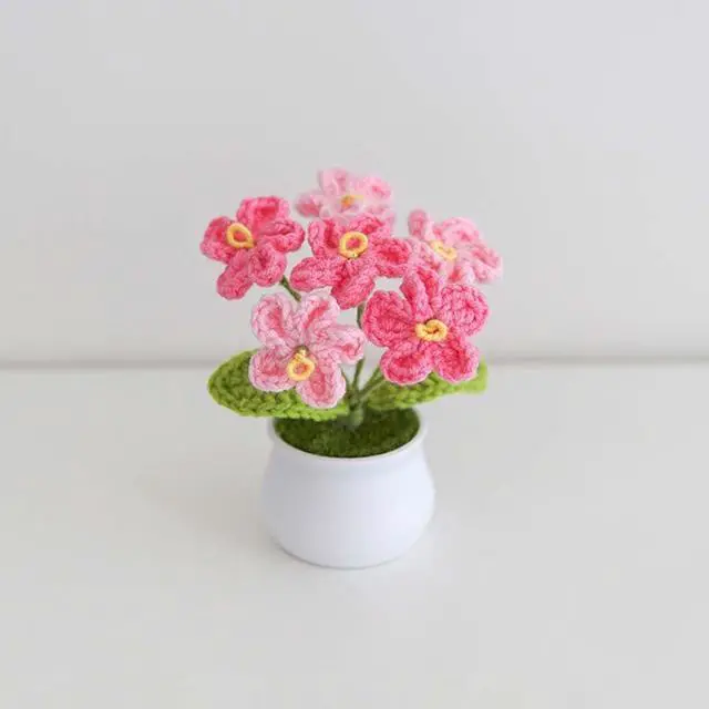 Alt view image 2 of 5 - Blync Knitting Crochet Forget Me Not Fake Flowers Potted Plants | for Friends, Family and Lover, Artificial Handmade Flowers for Valentines Birthday Wedding Gift and Home Decor