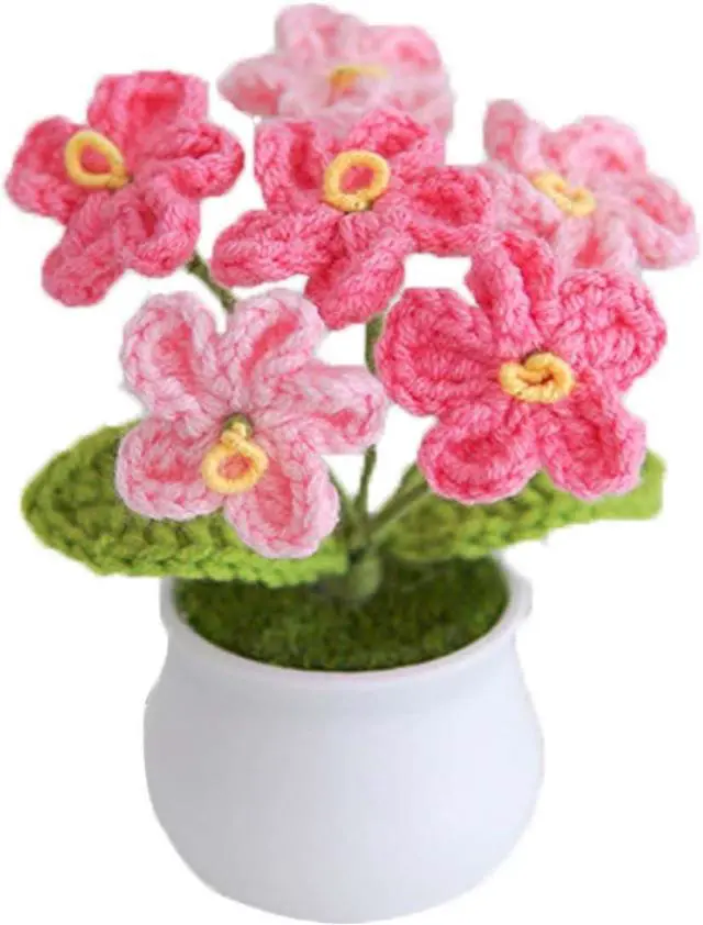 Main image of Blync Knitting Crochet Forget Me Not Fake Flowers Potted Plants | for Friends, Family and Lover, Artificial Handmade Flowers for Valentines Birthday Wedding Gift and Home Decor