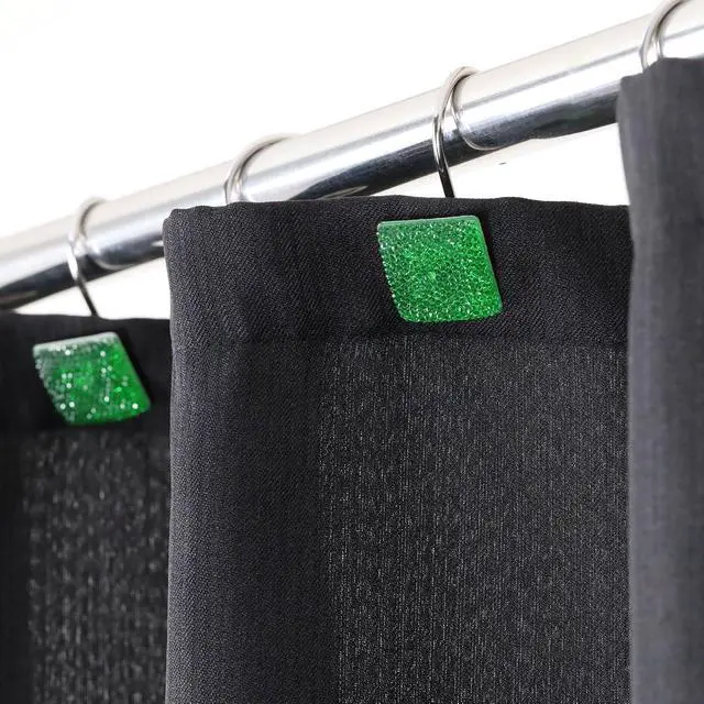 Alt view image 4 of 7 - Green Bling Shower Curtain Hooks: Christmas Bathroom Curtain Rings, 12Pcs | Glam Sparkly Crystal Diamond Shower Hooks, Cute Square Rhinestone Rustproof Hangers, Gift for Xmas Holiday Bathroom Decor