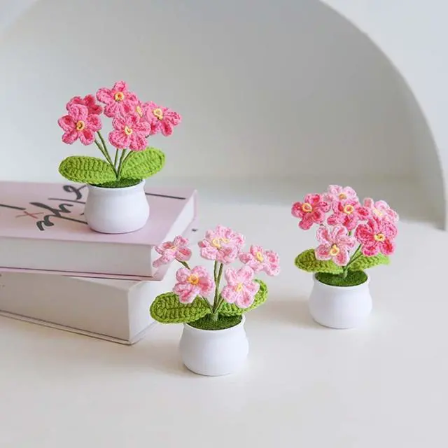 Alt view image 3 of 5 - Blync Knitting Crochet Forget Me Not Fake Flowers Potted Plants | for Friends, Family and Lover, Artificial Handmade Flowers for Valentines Birthday Wedding Gift and Home Decor
