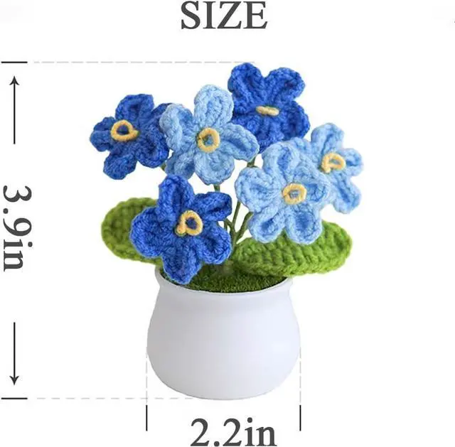 Alt view image 5 of 5 - Blync Knitting Crochet Forget Me Not Fake Flowers Potted Plants | for Friends, Family and Lover, Artificial Handmade Flowers for Valentines Birthday Wedding Gift and Home Decor