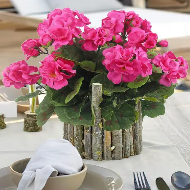 Alt view image 3 of 7 - CISDUEO 2 Pcs Artificial Geraniums Outdoors Silk Flowers Outside Hot Pink | Faux Flowers Geraniums for Outdoor Planter Floral Home Decor Indoor Garden Patio Grave Cemetary Vase Table Centerpiece