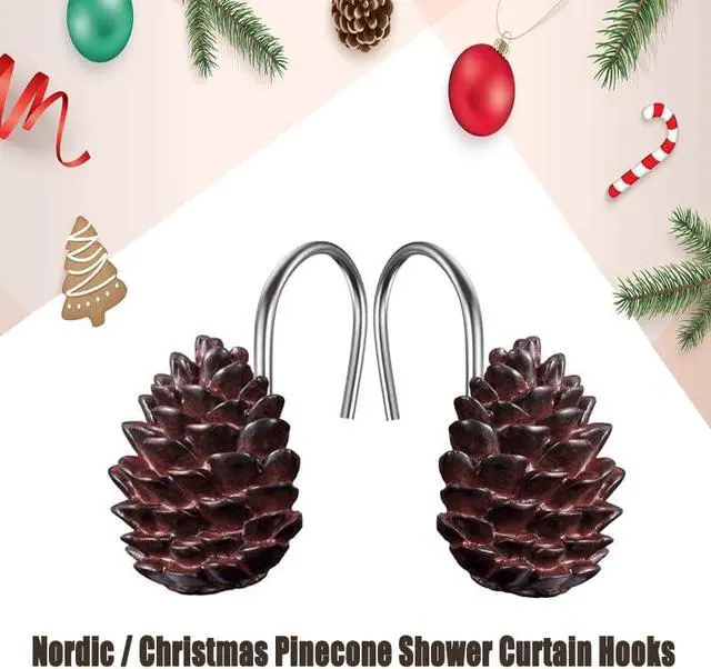 Alt view image 2 of 5 - 12-Pack Christmas Pinecone Decorative Shower Curtain Hook Bathroom Rod Hook | Resin,Shower Ring,Bathroom Curtain Decorative Hook,Rustproof