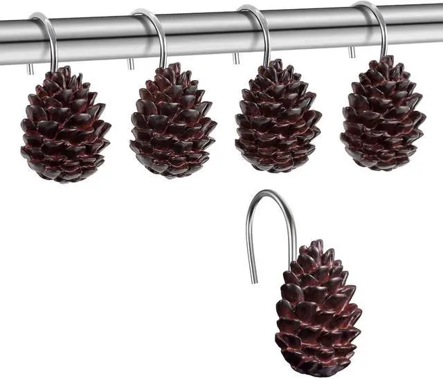 Main image of 12-Pack Christmas Pinecone Decorative Shower Curtain Hook Bathroom Rod Hook | Resin,Shower Ring,Bathroom Curtain Decorative Hook,Rustproof