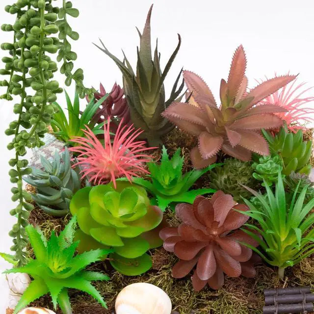 Main image of 16 Pcs Artificial Succulents Plants Faux Plastic Succulents Assortment in Green & Colorful Tones for DIY Crafts, Floral Walls, Home, Garden, Office Decor, Party & Cake Decorations