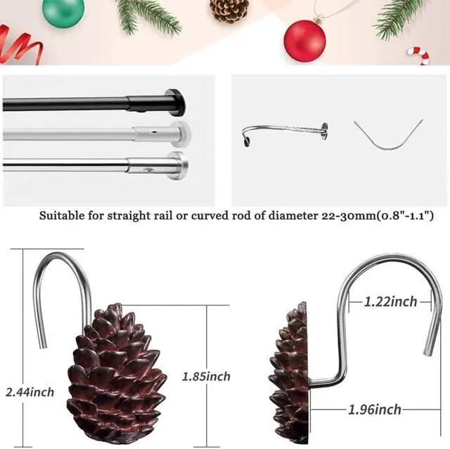 Alt view image 3 of 5 - 12-Pack Christmas Pinecone Decorative Shower Curtain Hook Bathroom Rod Hook | Resin,Shower Ring,Bathroom Curtain Decorative Hook,Rustproof