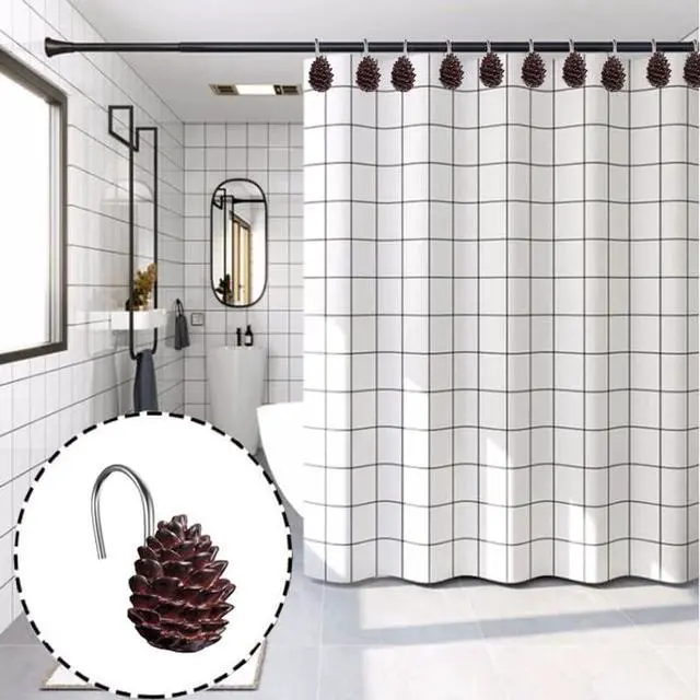Alt view image 5 of 5 - 12-Pack Christmas Pinecone Decorative Shower Curtain Hook Bathroom Rod Hook | Resin,Shower Ring,Bathroom Curtain Decorative Hook,Rustproof