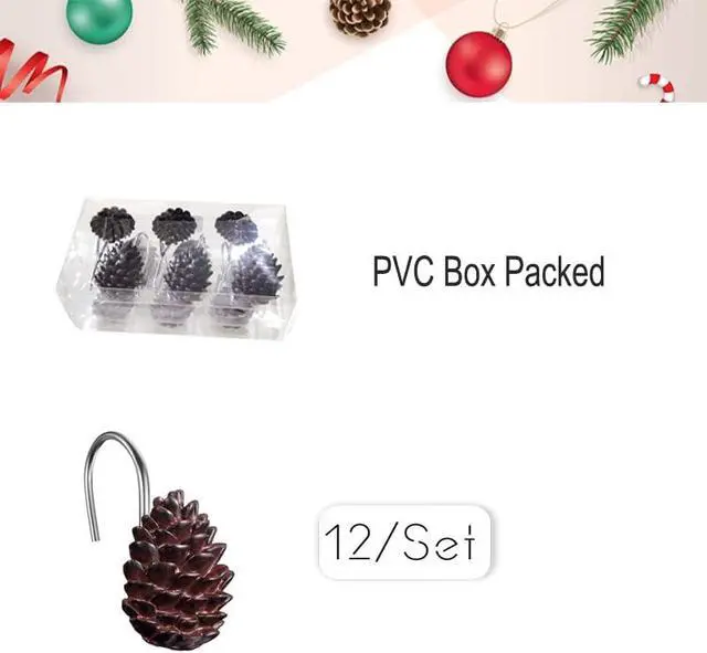 Alt view image 4 of 5 - 12-Pack Christmas Pinecone Decorative Shower Curtain Hook Bathroom Rod Hook | Resin,Shower Ring,Bathroom Curtain Decorative Hook,Rustproof