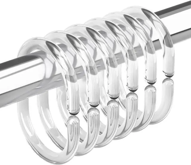 Main image of Amazer Plastic Shower Curtain Rings, Shower Curtain Hooks, 24 Pcs C Shaped Shower Hooks for Shower Curtain, Clear Shower Curtain Hooks for Bathroom