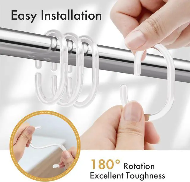 Alt view image 3 of 7 - Amazer Plastic Shower Curtain Rings, Shower Curtain Hooks, 24 Pcs C Shaped Shower Hooks for Shower Curtain, Clear Shower Curtain Hooks for Bathroom