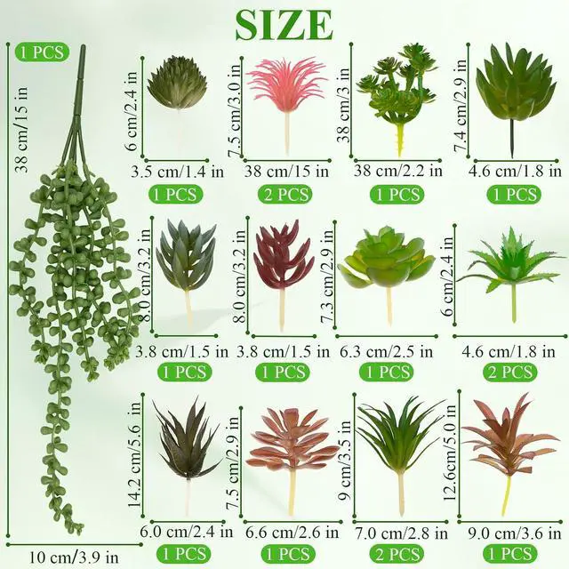 Alt view image 2 of 7 - 16 Pcs Artificial Succulents Plants Faux Plastic Succulents Assortment in Green & Colorful Tones for DIY Crafts, Floral Walls, Home, Garden, Office Decor, Party & Cake Decorations