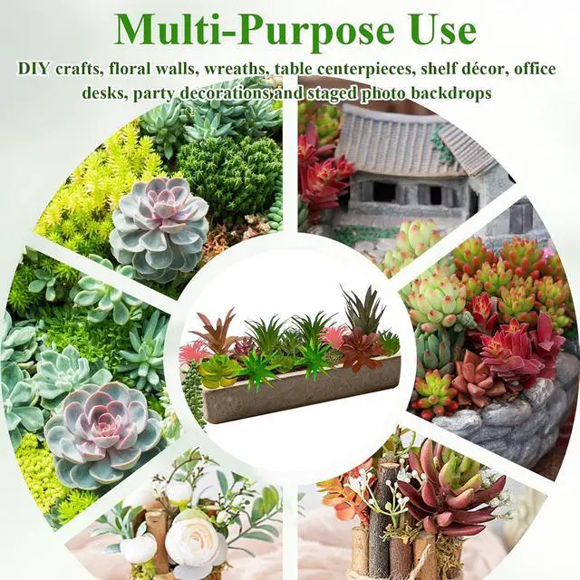 Alt view image 5 of 7 - 16 Pcs Artificial Succulents Plants Faux Plastic Succulents Assortment in Green & Colorful Tones for DIY Crafts, Floral Walls, Home, Garden, Office Decor, Party & Cake Decorations