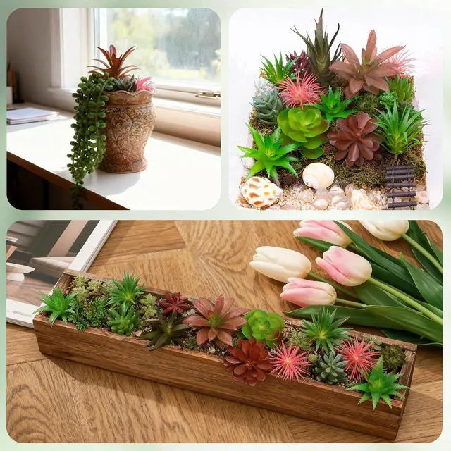 Alt view image 6 of 7 - 16 Pcs Artificial Succulents Plants Faux Plastic Succulents Assortment in Green & Colorful Tones for DIY Crafts, Floral Walls, Home, Garden, Office Decor, Party & Cake Decorations