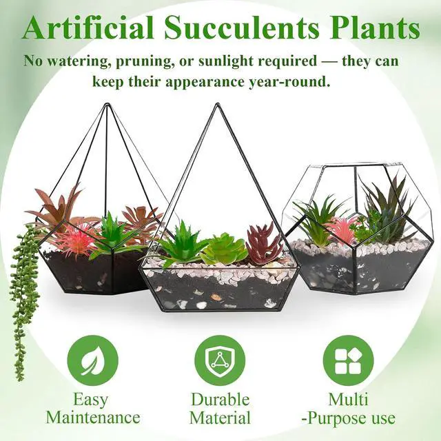 Alt view image 4 of 7 - 16 Pcs Artificial Succulents Plants Faux Plastic Succulents Assortment in Green & Colorful Tones for DIY Crafts, Floral Walls, Home, Garden, Office Decor, Party & Cake Decorations