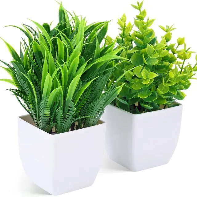 Main image of DomeStar 2 PCS Small Fake Plants Potted | Indoor Office Desk, Apartment Wedding Tabletop, Greenery Decorations