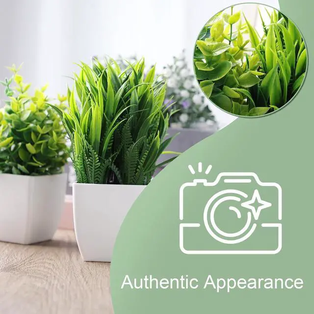 Alt view image 4 of 6 - DomeStar 2 PCS Small Fake Plants Potted | Indoor Office Desk, Apartment Wedding Tabletop, Greenery Decorations