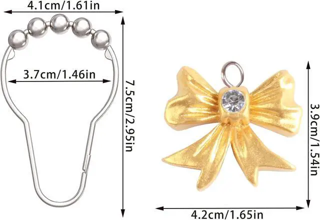 Alt view image 3 of 5 - 12 Pcs Gold Bow Knot Shower Curtain Hooks, Decorative Stainless Steel Shower Curtain Hooks for Bathroom Shower Rods
