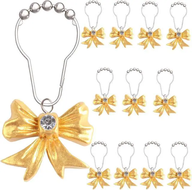 Main image of 12 Pcs Gold Bow Knot Shower Curtain Hooks, Decorative Stainless Steel Shower Curtain Hooks for Bathroom Shower Rods