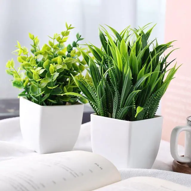 Alt view image 6 of 6 - DomeStar 2 PCS Small Fake Plants Potted | Indoor Office Desk, Apartment Wedding Tabletop, Greenery Decorations