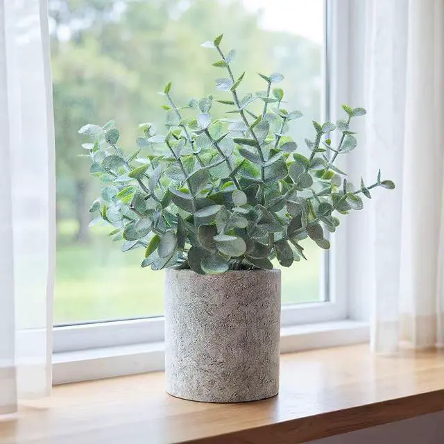 Main image of 1 Pack Artificial Eucalyptus Potted Mini Fake Plants for Indoor Home Decor | living Room,Bathroom,Kitchen,Wall Shelf Decorations,Floral Arrangement,Coffee Table Desk Accessories