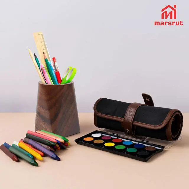 Alt view image 4 of 7 - Wooden Pencil Holder, Walnut Wood Pen Cup, Desk Accessories, 4 Inch Organizer Caddy Stand, Vintage Rustic Box for Desktop, Men Supplies, Makeup Brushes, Stationery, Offices Decoration