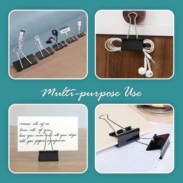 Alt view image 6 of 7 - Binder Clips - 24 Small Binder Clips, 0.75 Inch Black Paper Clamps, File Clip for Home, Office and School Supplies
