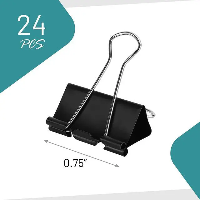 Alt view image 3 of 7 - Binder Clips - 24 Small Binder Clips, 0.75 Inch Black Paper Clamps, File Clip for Home, Office and School Supplies