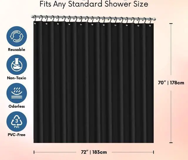 Main image of Bath Elements Heavy Duty Magnetized Shower Curtain Liner(Black)