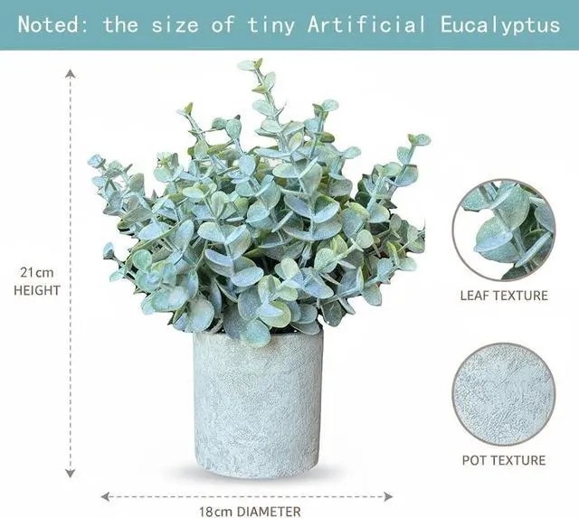 Alt view image 2 of 7 - 1 Pack Artificial Eucalyptus Potted Mini Fake Plants for Indoor Home Decor | living Room,Bathroom,Kitchen,Wall Shelf Decorations,Floral Arrangement,Coffee Table Desk Accessories