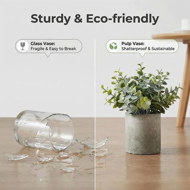 Alt view image 3 of 7 - 1 Pack Artificial Eucalyptus Potted Mini Fake Plants for Indoor Home Decor | living Room,Bathroom,Kitchen,Wall Shelf Decorations,Floral Arrangement,Coffee Table Desk Accessories