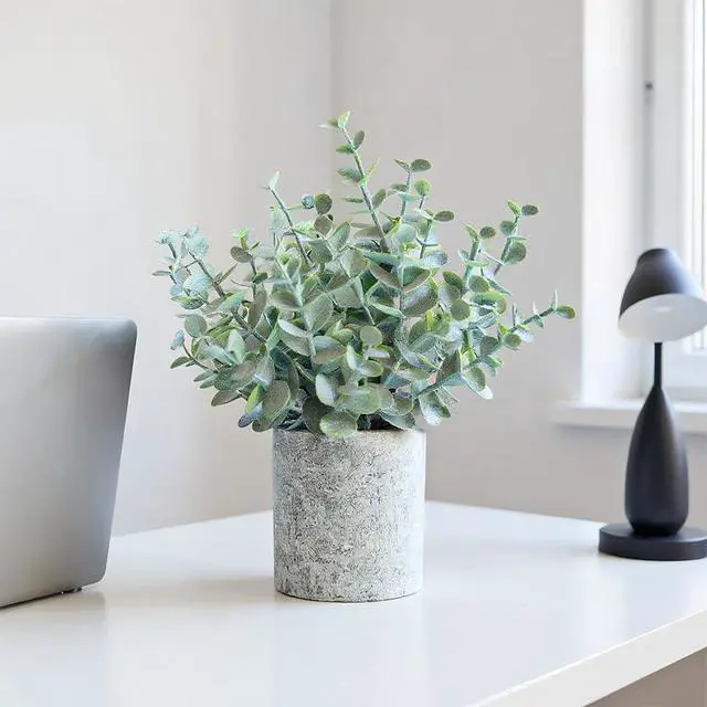 Alt view image 4 of 7 - 1 Pack Artificial Eucalyptus Potted Mini Fake Plants for Indoor Home Decor | living Room,Bathroom,Kitchen,Wall Shelf Decorations,Floral Arrangement,Coffee Table Desk Accessories