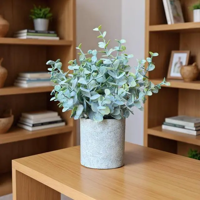 Alt view image 5 of 7 - 1 Pack Artificial Eucalyptus Potted Mini Fake Plants for Indoor Home Decor | living Room,Bathroom,Kitchen,Wall Shelf Decorations,Floral Arrangement,Coffee Table Desk Accessories