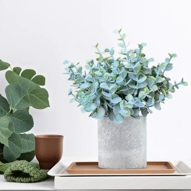 Alt view image 6 of 7 - 1 Pack Artificial Eucalyptus Potted Mini Fake Plants for Indoor Home Decor | living Room,Bathroom,Kitchen,Wall Shelf Decorations,Floral Arrangement,Coffee Table Desk Accessories