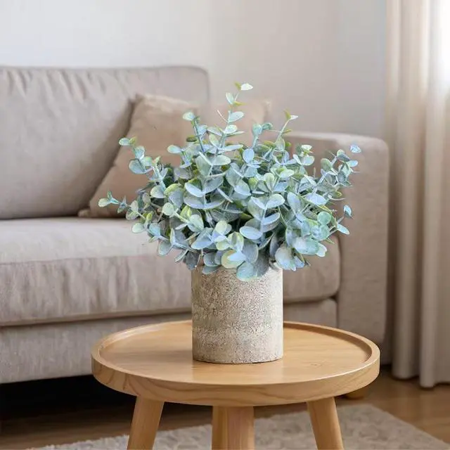 Alt view image 7 of 7 - 1 Pack Artificial Eucalyptus Potted Mini Fake Plants for Indoor Home Decor | living Room,Bathroom,Kitchen,Wall Shelf Decorations,Floral Arrangement,Coffee Table Desk Accessories