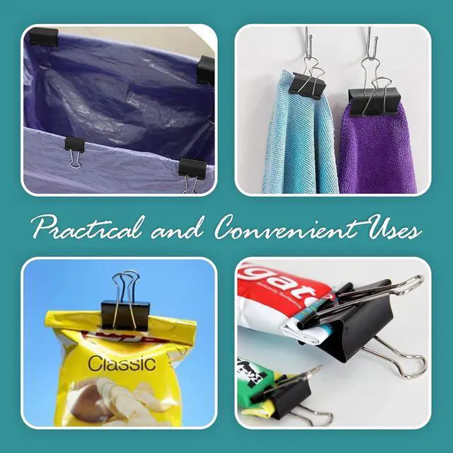 Alt view image 7 of 7 - Binder Clips - 24 Small Binder Clips, 0.75 Inch Black Paper Clamps, File Clip for Home, Office and School Supplies