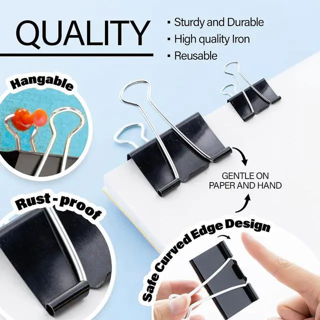 Alt view image 4 of 7 - BAZIC Products Assorted Size Binder Clips, Black, 12 Ct | clamp paper stacks tight and hold without staples or folds