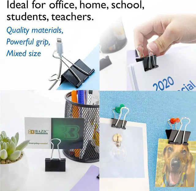 Alt view image 3 of 7 - BAZIC Products Assorted Size Binder Clips, Black, 12 Ct | clamp paper stacks tight and hold without staples or folds