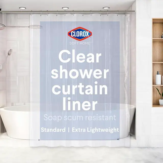 Main image of Clorox Shower Curtain Liner, Premium Lightweight Flexible Waterproof 3g PEVA for Bathroom with Weighted Magnets, Standard Size 70" x 72", Clear 1 Pack