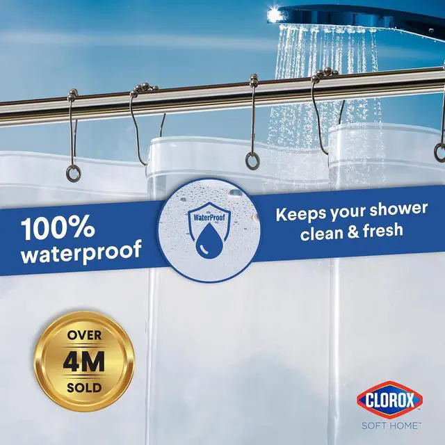 Alt view image 6 of 7 - Clorox Shower Curtain Liner, Premium Lightweight Flexible Waterproof 3g PEVA for Bathroom with Weighted Magnets, Standard Size 70" x 72", Clear 1 Pack
