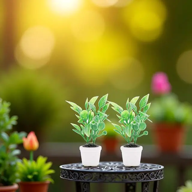 Alt view image 2 of 7 - 2Pcs Green Miniature Plants Dollhouse Decoration Accessories, Mini Potted Plant Artificial Tiny Greenery Ornament Miniature Hanging Potted Plant Faux Flower Model Decoration