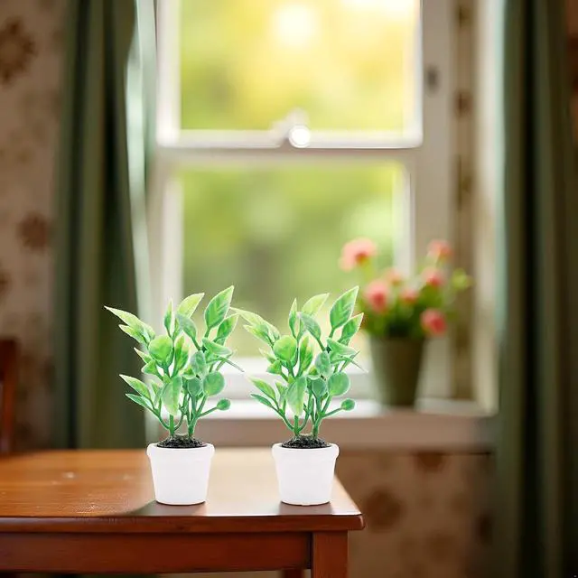 Alt view image 3 of 7 - 2Pcs Green Miniature Plants Dollhouse Decoration Accessories, Mini Potted Plant Artificial Tiny Greenery Ornament Miniature Hanging Potted Plant Faux Flower Model Decoration