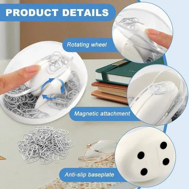 Alt view image 4 of 7 - Paper Clip Holder, Magnetic Paperclip Holders for Desk, No-n-slip Paperclip Dispenser Holder with 110pcs Clips for School Office Supplies(COLOR:white)