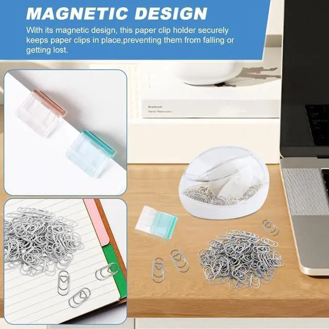 Alt view image 7 of 7 - Paper Clip Holder, Magnetic Paperclip Holders for Desk, No-n-slip Paperclip Dispenser Holder with 110pcs Clips for School Office Supplies(COLOR:white)