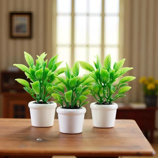 Alt view image 4 of 7 - 2Pcs Green Miniature Plants Dollhouse Decoration Accessories, Mini Potted Plant Artificial Tiny Greenery Ornament Miniature Hanging Potted Plant Faux Flower Model Decoration